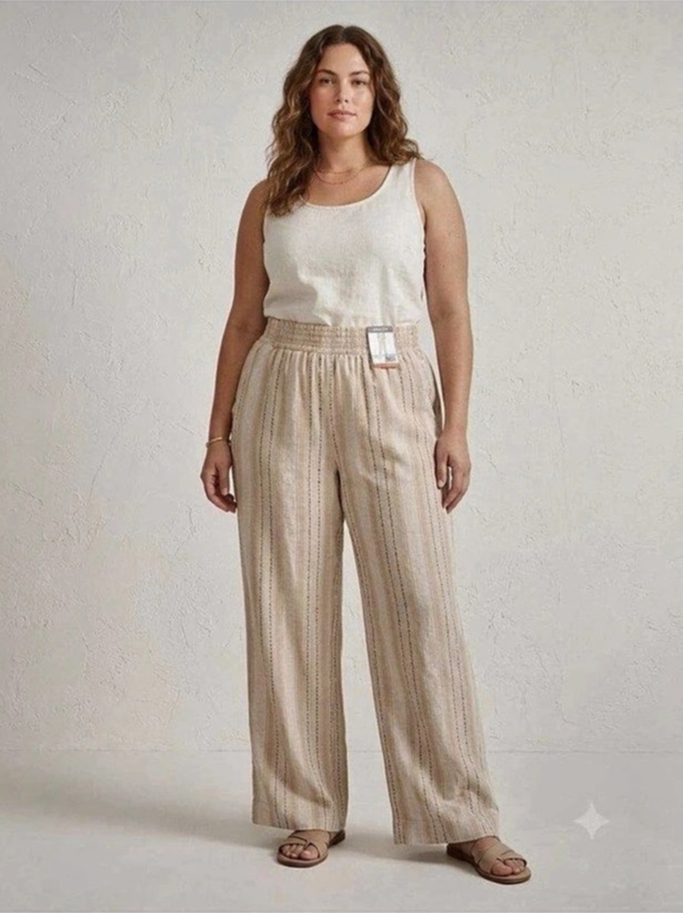 Briggs Dewey Pant Striped Wide Leg Pants Beige & White Medium